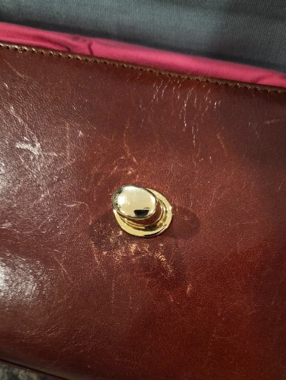 Classic Leather Top-Handle Clutch in Deep Burgundy - Picture 9 of 14
